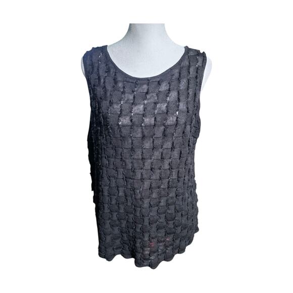 Eileen Fisher Sz L Tank Shell Top Fringed Texture Knit Sleeveless Sheer Casual - Picture 1 of 5